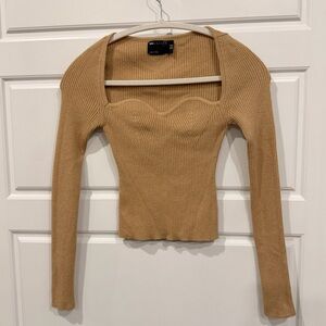 ASOS Ribbed Knit Sweetheart Neckline Sweater – Beige – Size US 0 / UK 4